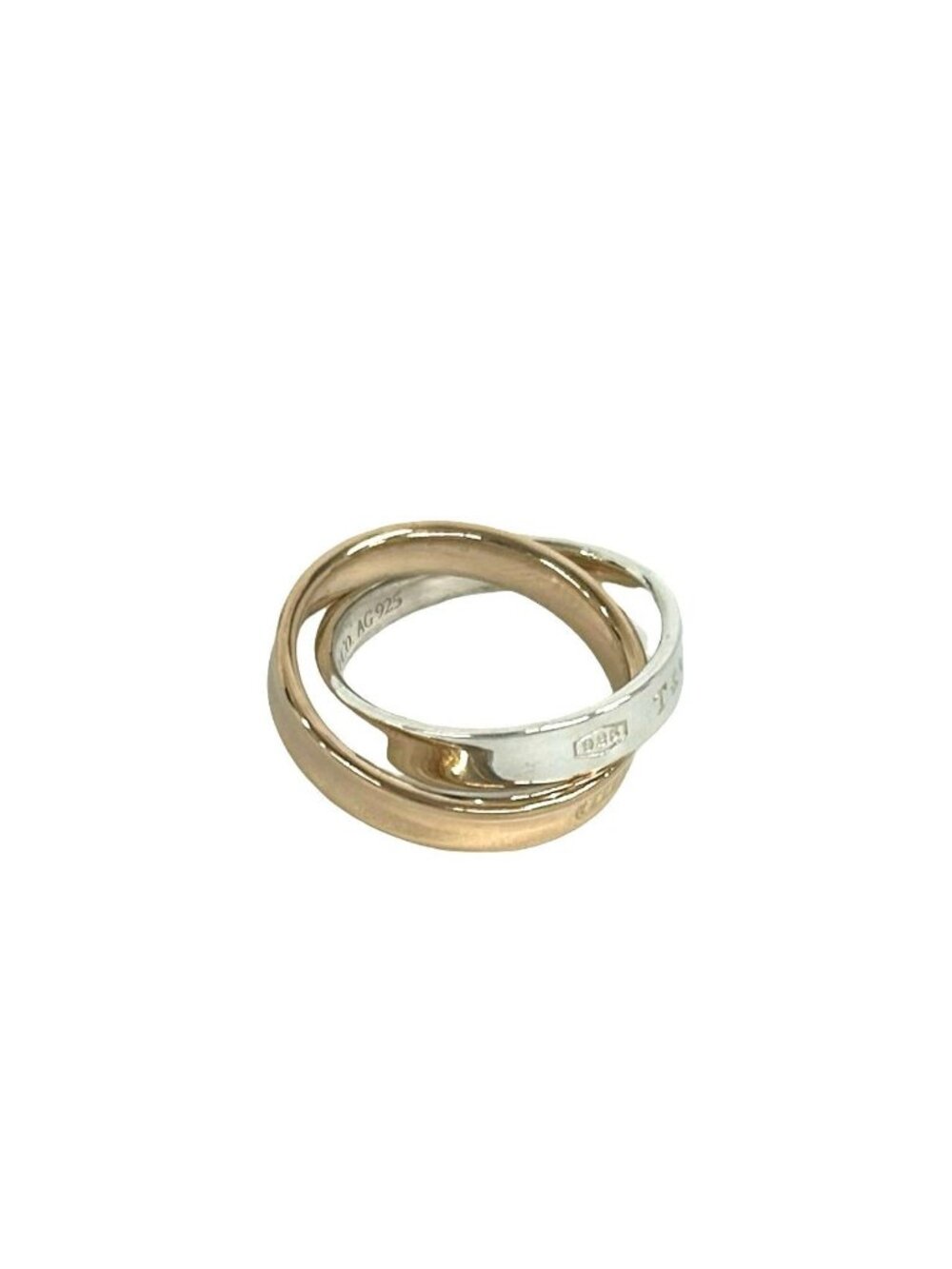 Tiffany & Co 1837 Interlocking Circle Ring Silver Pink Gold - Picture 7 of 9